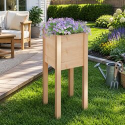 Wooden Planter Box 31x31x70 cm for Outdoor Use