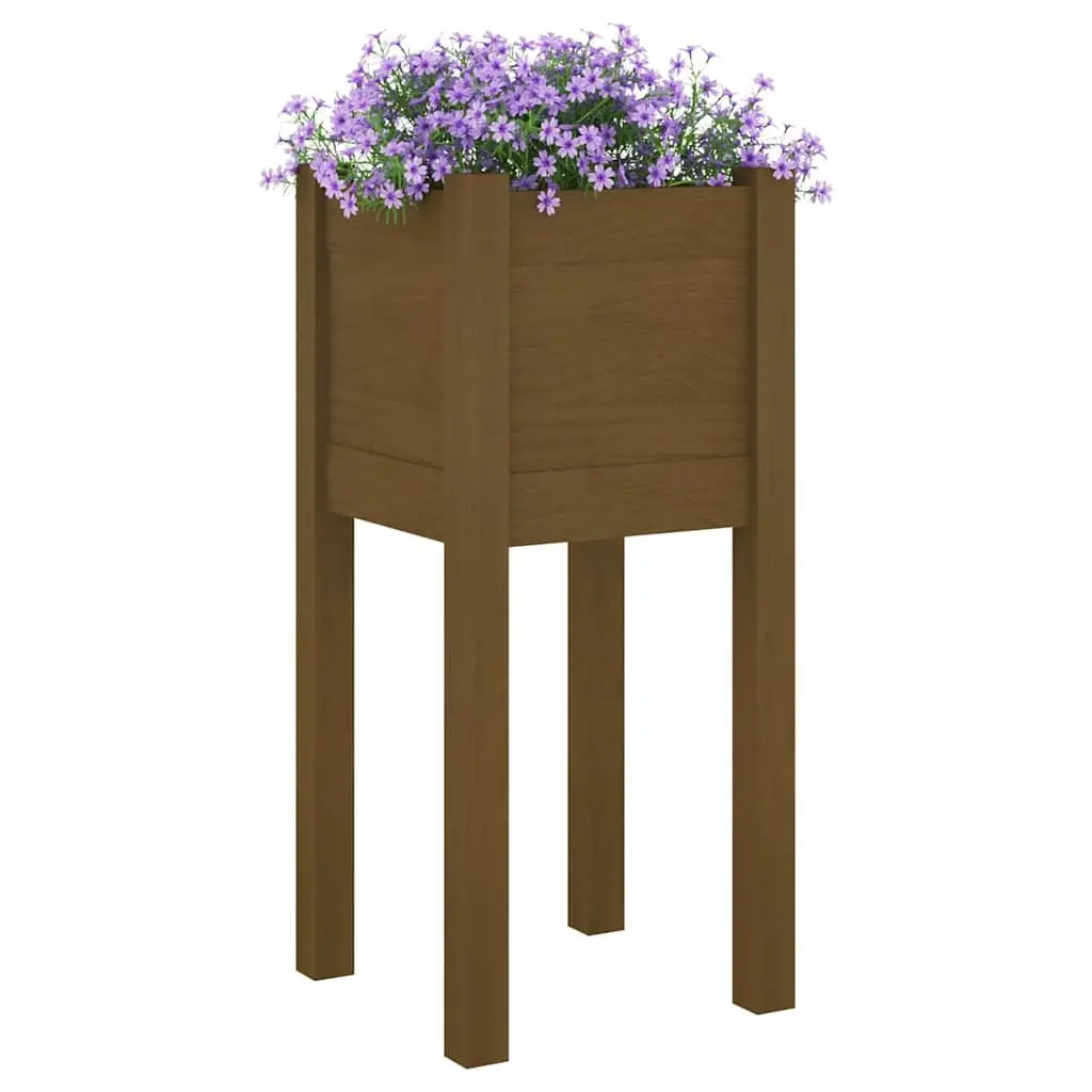 Raised Garden Planter Box Brown 31x31x70cm Solid Pinewood Weather-Resistant Outdoor Flower Bed