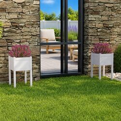 Compact White Garden Planters, 2 pcs Outdoor 40x40x70 cm