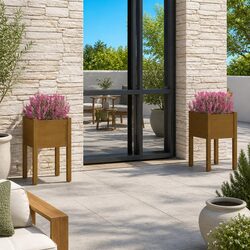 Compact Wooden Garden Planters - 2 Pack, Brown, 40x40x70 cm
