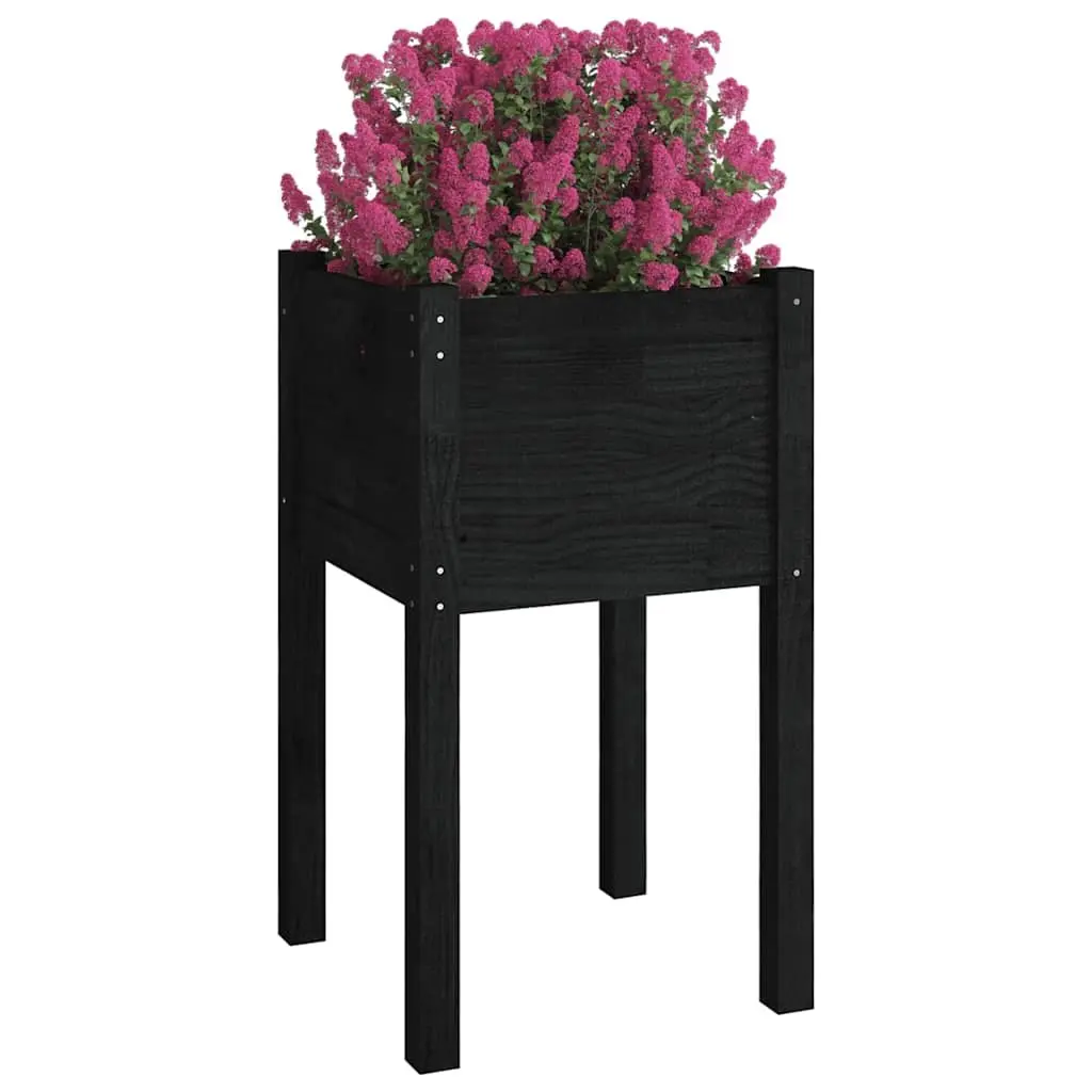 Garden Planter Box Black 40x40x70cm Raised Bed Wooden Flower Container