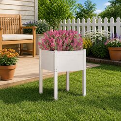 Compact Wooden Garden Planter Box White 50x50x70cm