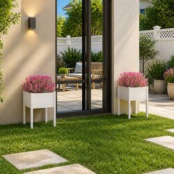 Wooden Garden Planters in White, Set of 2 for Easy Gardening