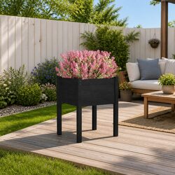 Garden Planter Box Black Outdoor Raised Bed Solid Pinewood Flower Pot Container