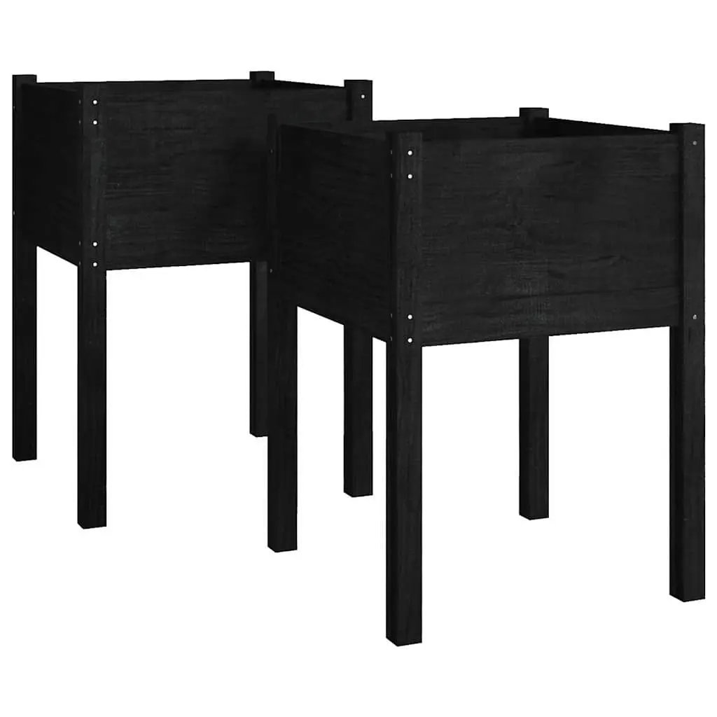 Wooden Garden Planters Black 50x50x70 cm Raised Bed Box 2 Pieces