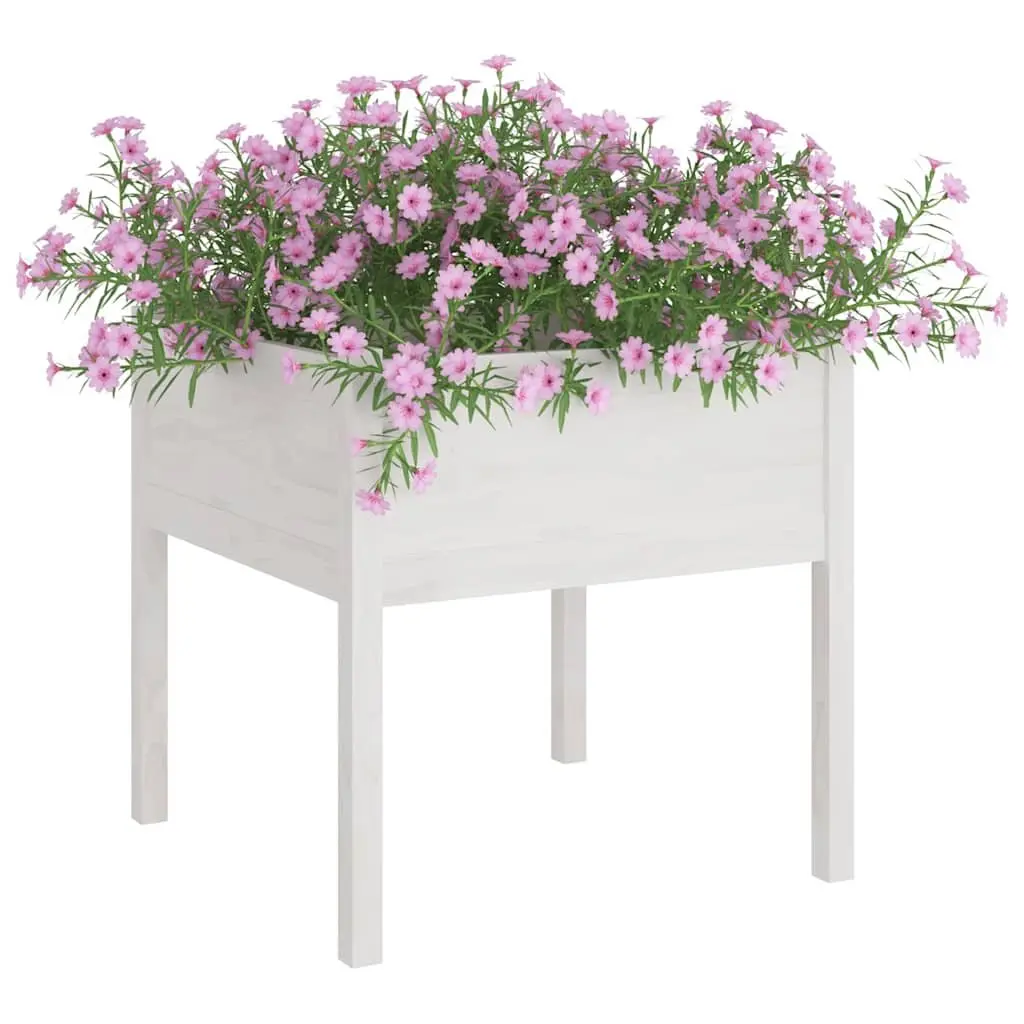 Garden Planter Box White 70x70x70cm Solid Wood Outdoor Flower Pot Container