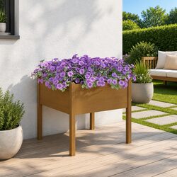 Garden Planter Box Solid Pinewood Brown Outdoor Flower Pot Large Deep Wide
