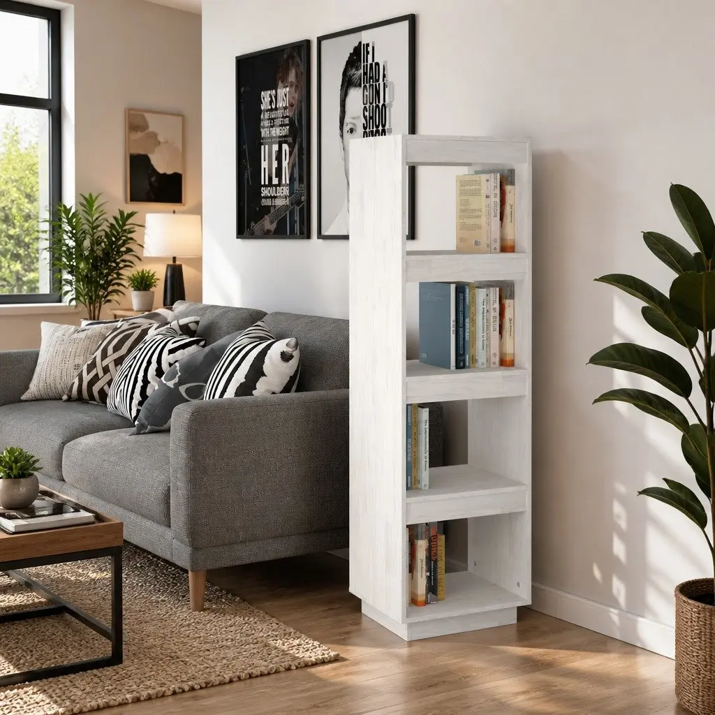 Book Cabinet White 40x35x135 cm Solid Pinewood Room Divider Storage Shelf