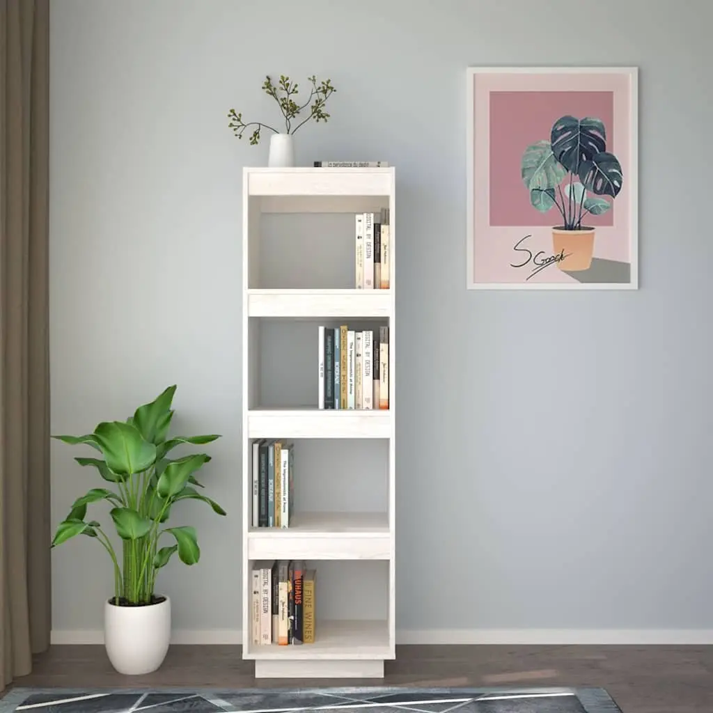 Book Cabinet White 40x35x135 cm Solid Pinewood Room Divider Storage Shelf
