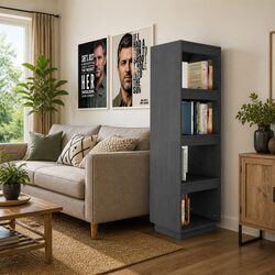 Grey Wooden Book Cabinet with Multiple Shelves