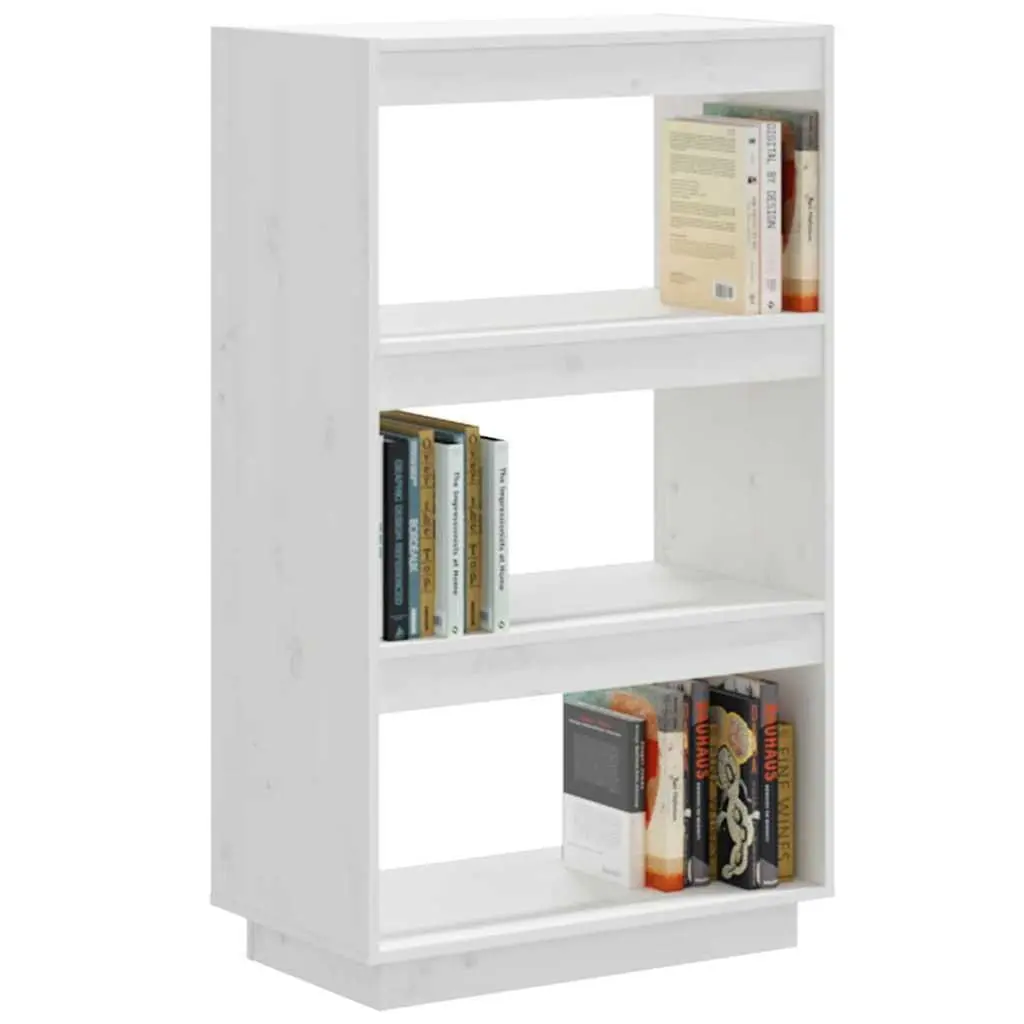 Book Cabinet Room Divider White Solid Pinewood Shelving Storage Display