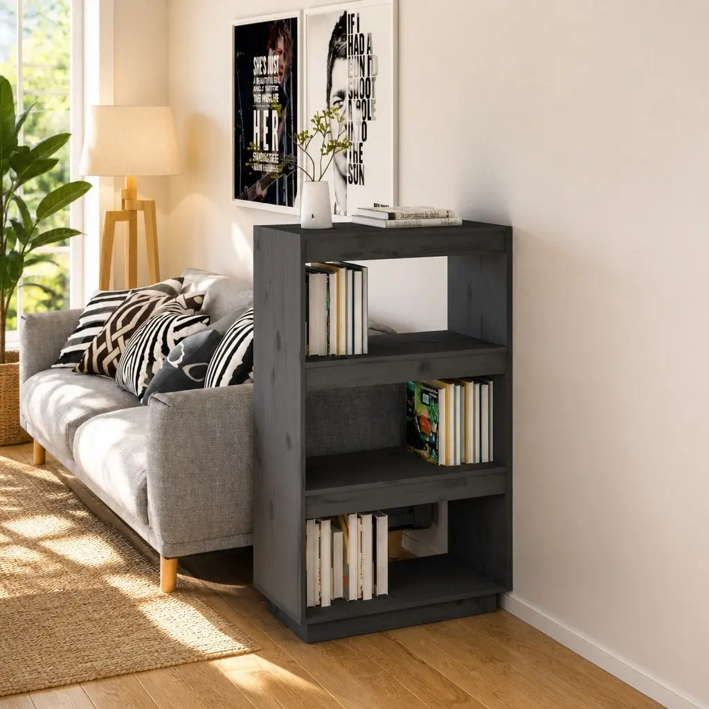 Grey Room Divider Book Cabinet Solid Pine Wood Shelving Unit 60x35x103cm