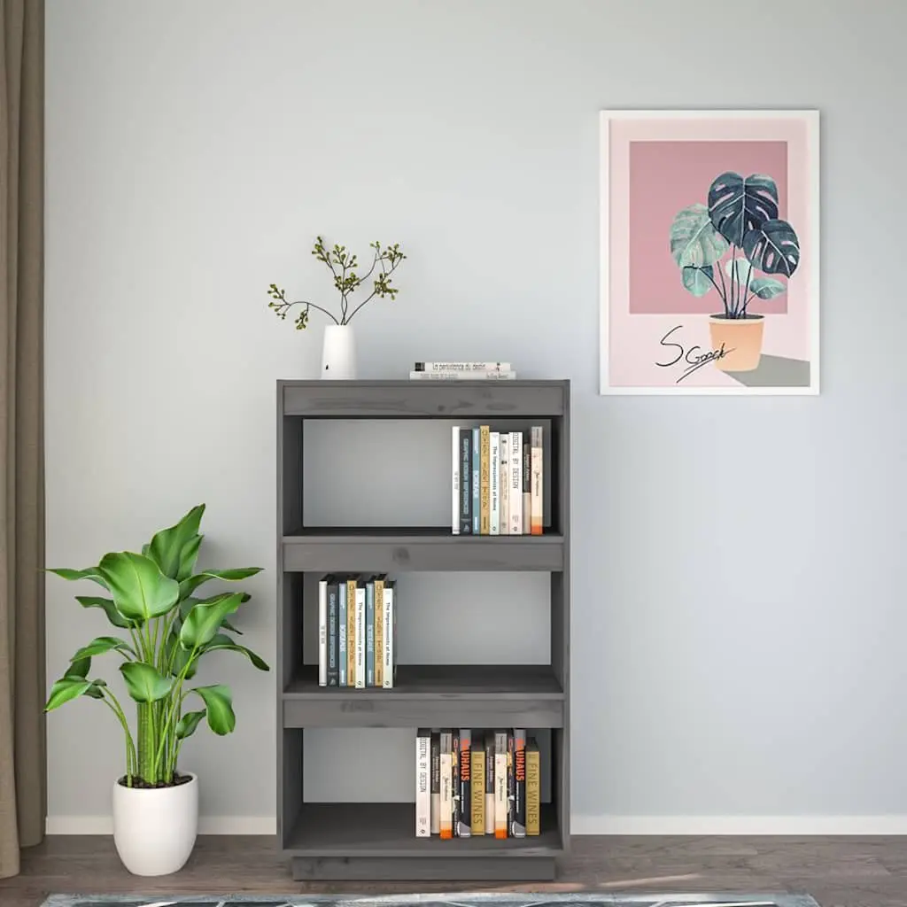 Grey Room Divider Book Cabinet Solid Pine Wood Shelving Unit 60x35x103cm