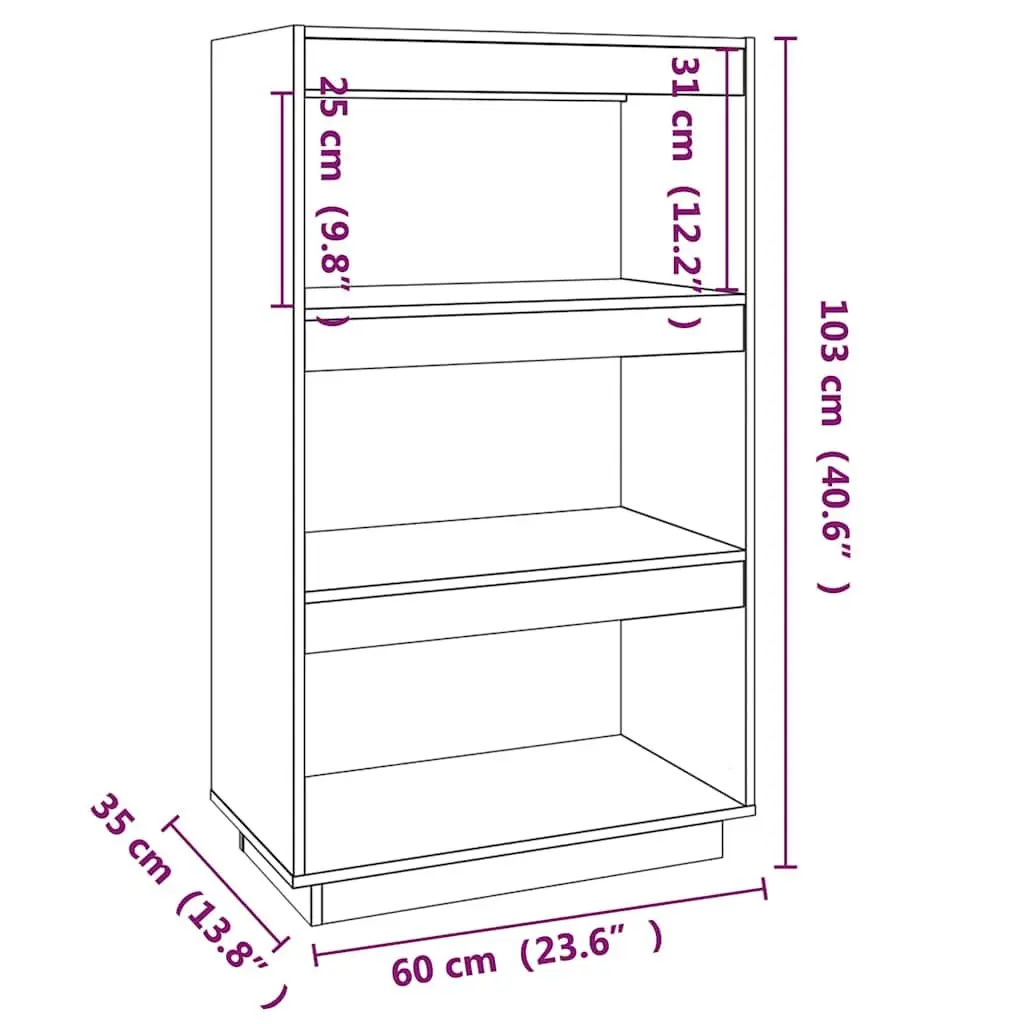 Grey Room Divider Book Cabinet Solid Pine Wood Shelving Unit 60x35x103cm
