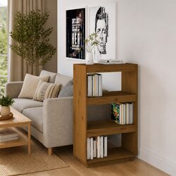 Book Cabinet Room Divider Honey Brown Wooden Shelving Storage Organization