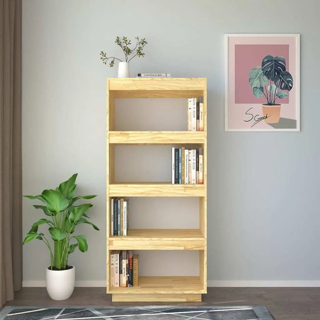 Wooden Bookcase Brown 60x35x135cm Solid Pinewood Storage Organiser Room Divider