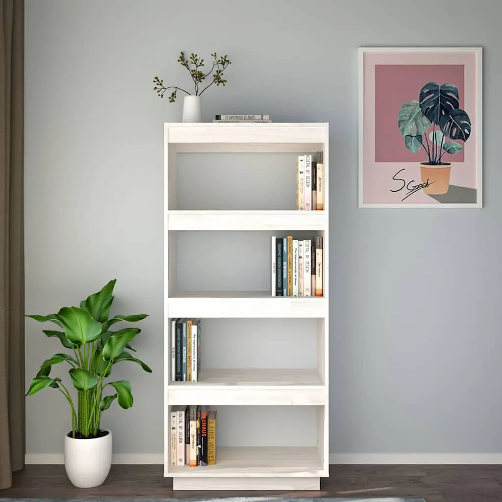 Book Cabinet White 60x35x135 cm Solid Pinewood Room Divider Bookshelf Storage