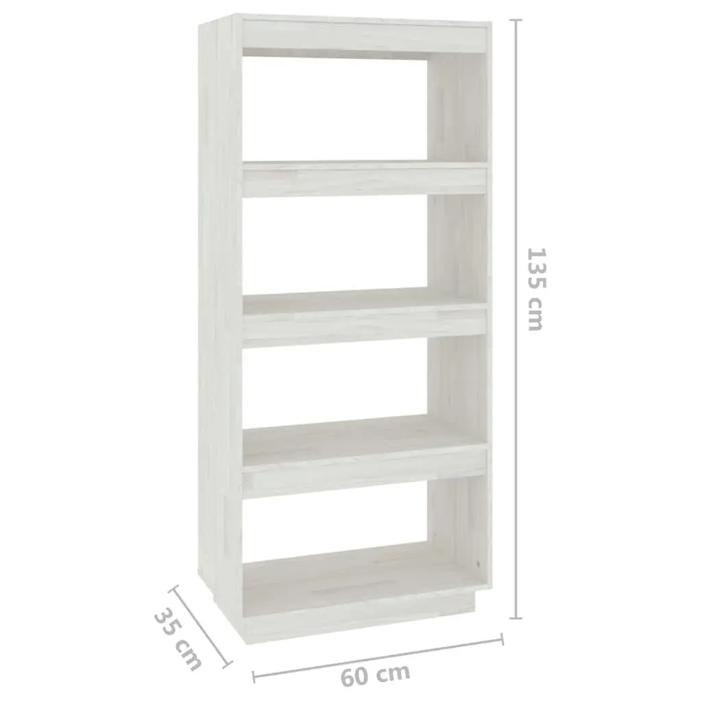 Book Cabinet White 60x35x135 cm Solid Pinewood Room Divider Bookshelf Storage