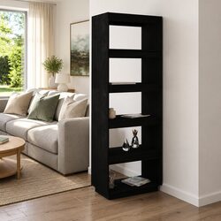 Compact Black Book Cabinet with Room Divider Functionality