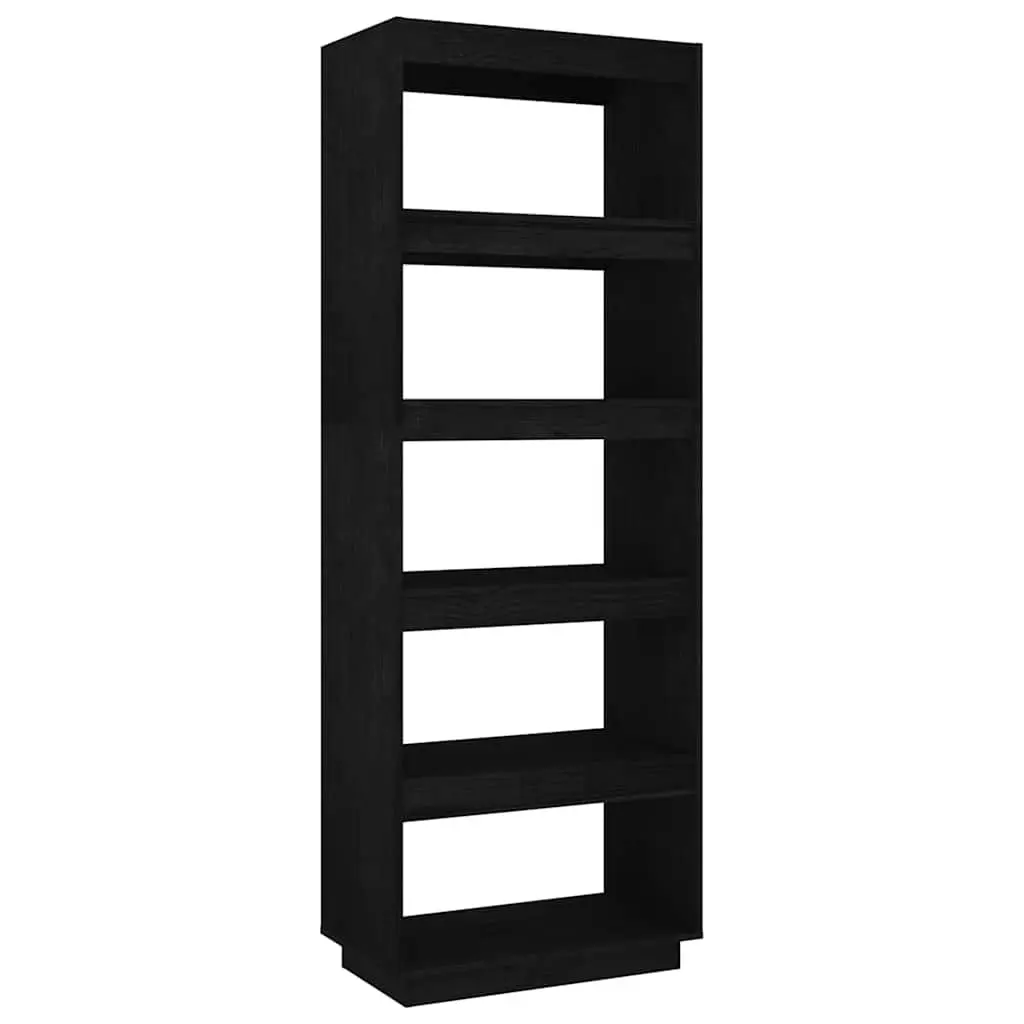 Book Cabinet Black Solid Pinewood Room Divider Shelving Unit