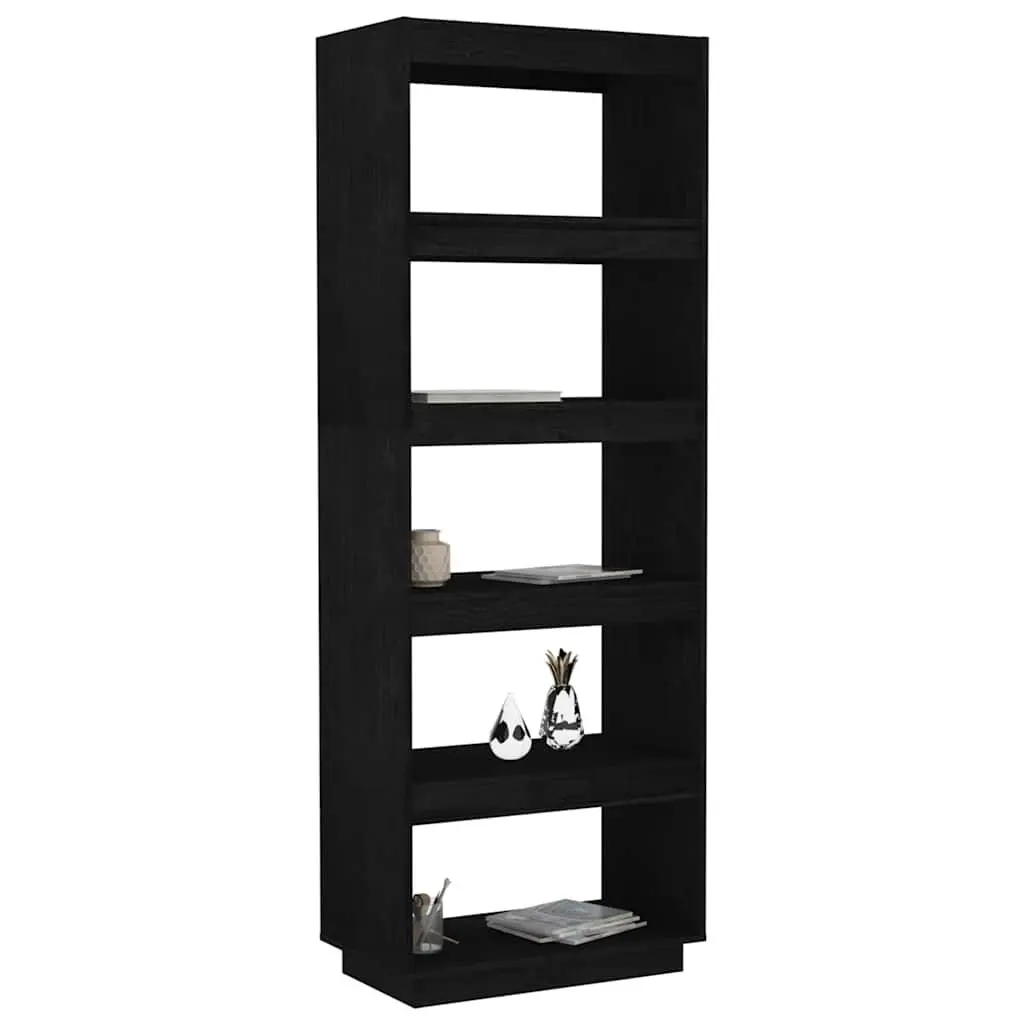 Book Cabinet Black Solid Pinewood Room Divider Shelving Unit