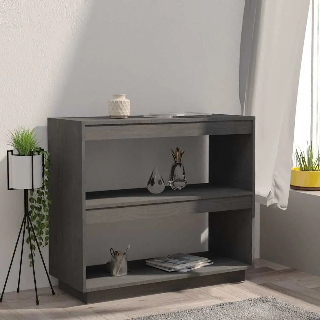 Book Cabinet Grey Solid Pinewood Storage Shelves Organiser