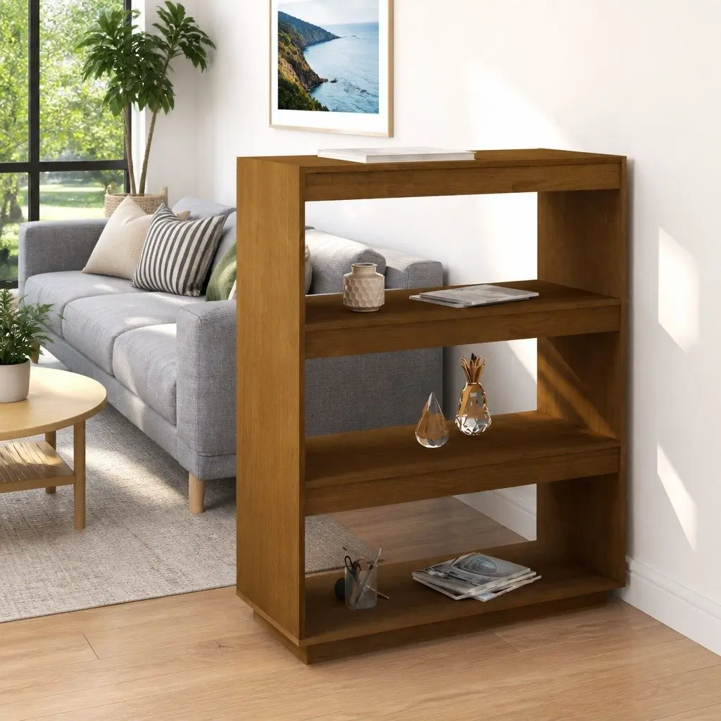 Pinewood Room Divider Book Cabinet Honey Brown 80x35x103cm Sturdy Storage