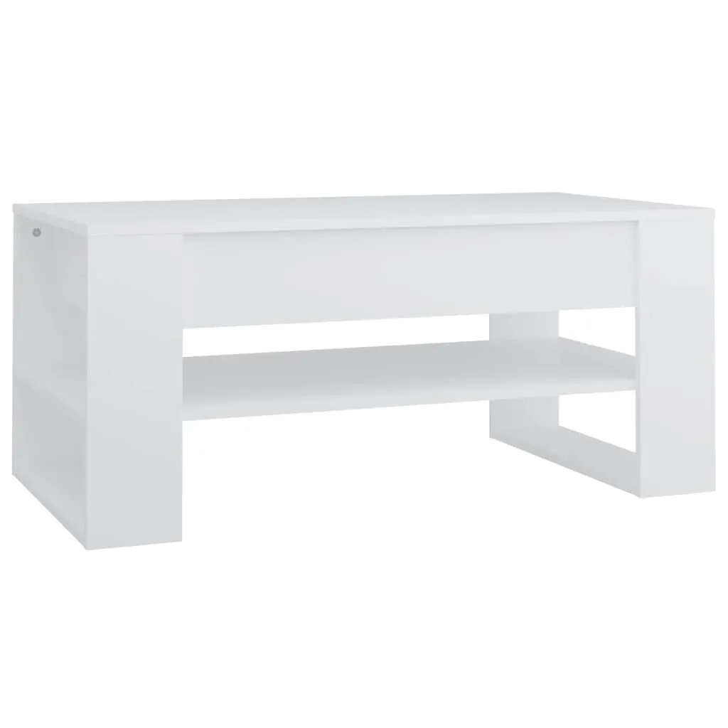 Coffee Table White Engineered Wood Storage Shelf Modern Living Room Furniture