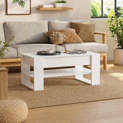 Simple High Gloss White Coffee Table with Shelf