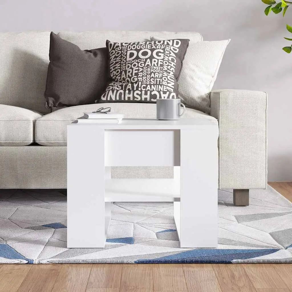 Coffee Table White 55.5x55x45cm Storage Shelf Living Room Accent Furniture