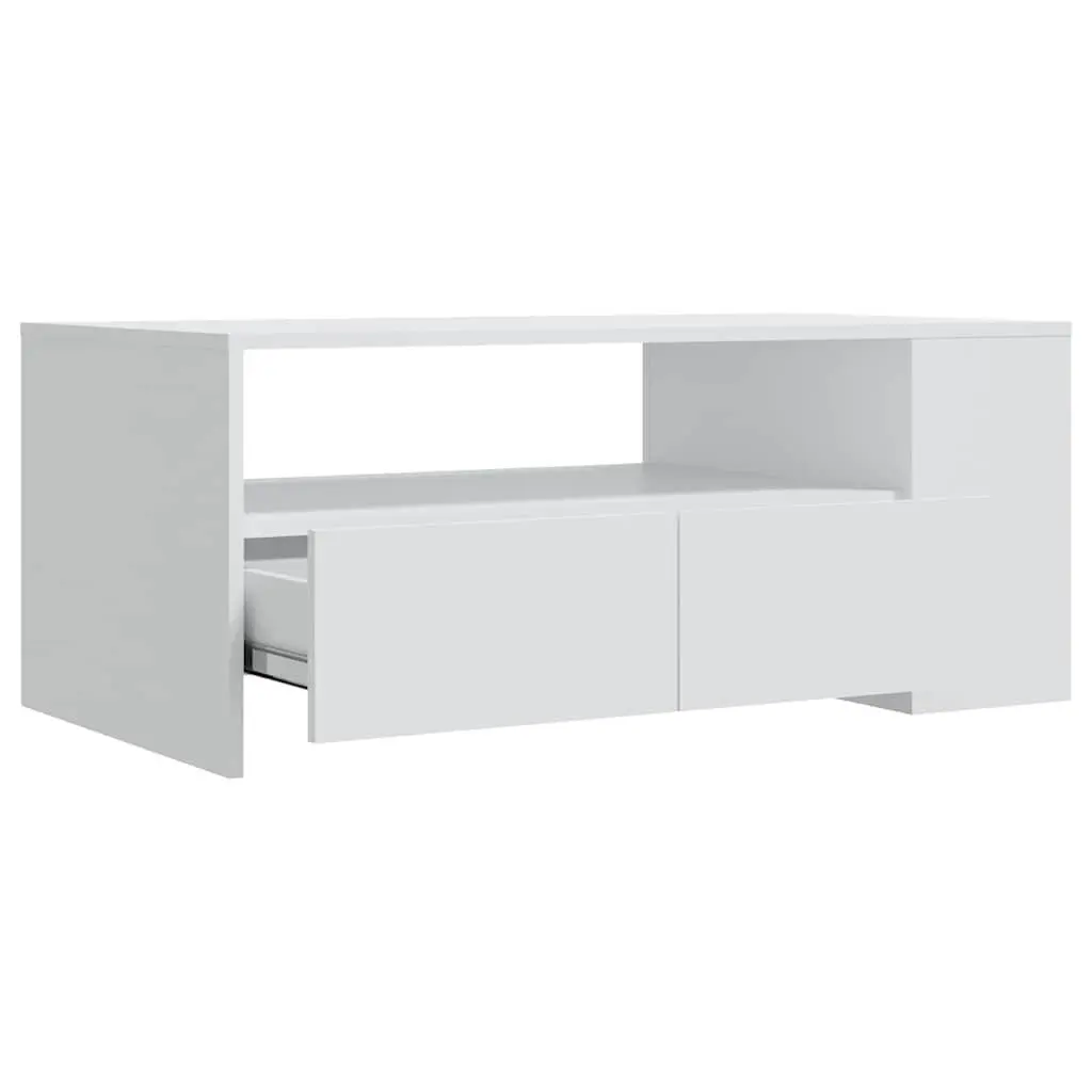 Coffee Table White Engineered Wood Storage Shelf Drawers Compartments