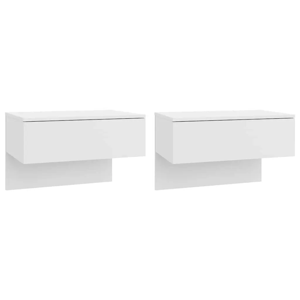 Floating Storage Units White Wall-mounted Bedside Cabinets 2 Piece Engineered Wood