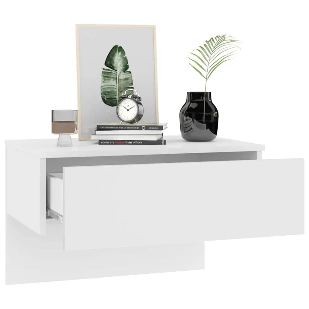 Wall-Mounted Bedside Cabinets High Gloss White Floating Storage Units 2 Piece