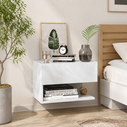 Concise White Floating Bedside Storage Unit