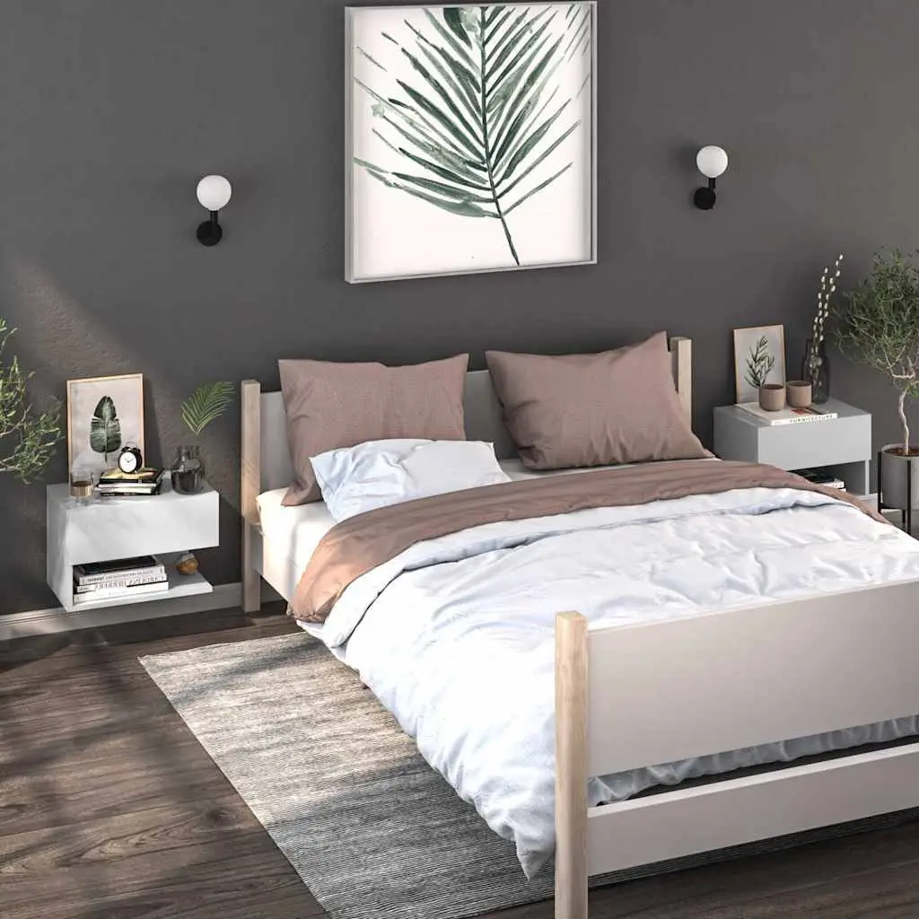 White Floating Wall-Mounted Storage Cabinet Bedroom Organizer Engineered Wood