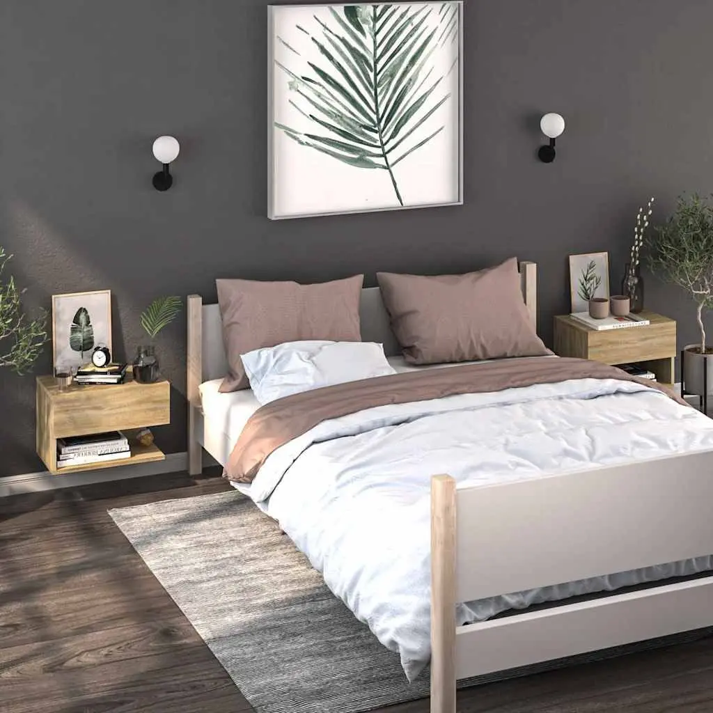 Wall-mounted Bedside Cabinet Brown Storage Floating Shelf Bedroom Nightstand