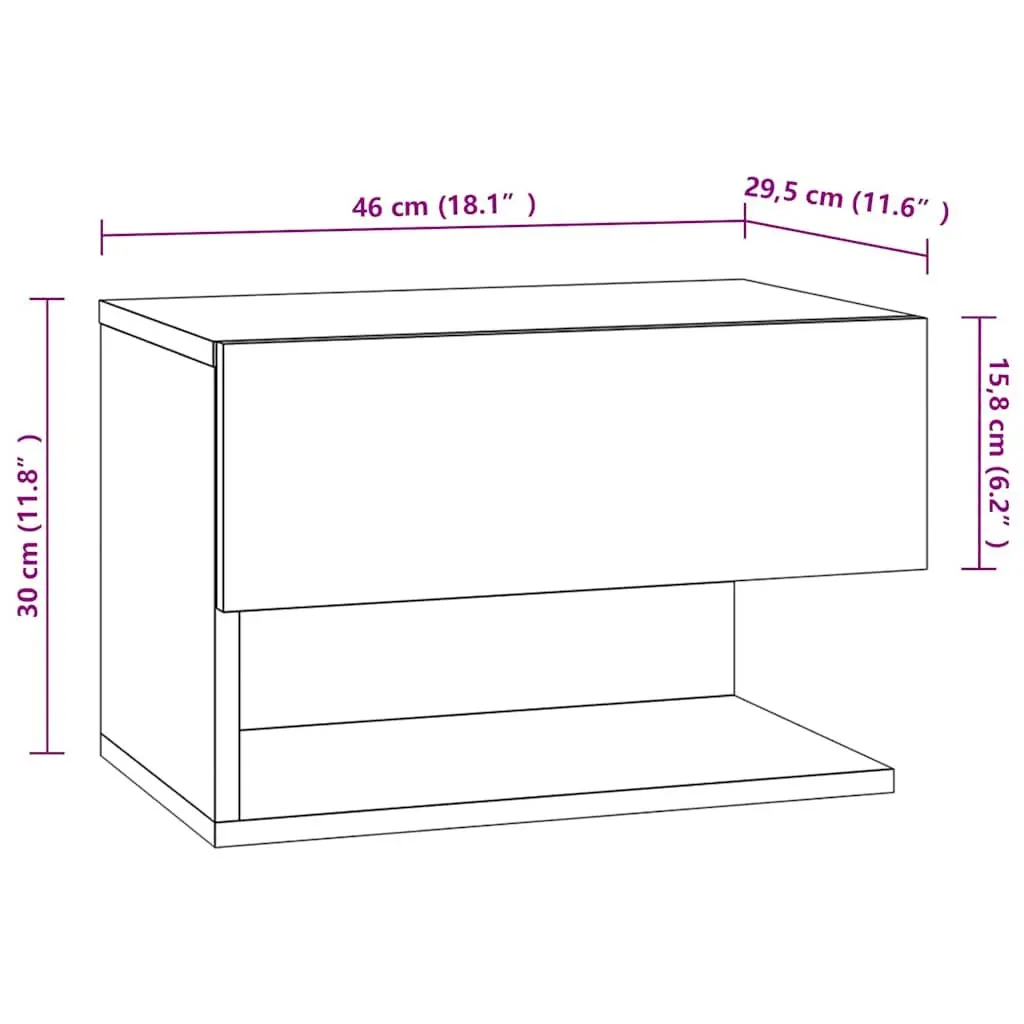 Wall-mounted Bedside Cabinet Brown Storage Floating Shelf Bedroom Nightstand