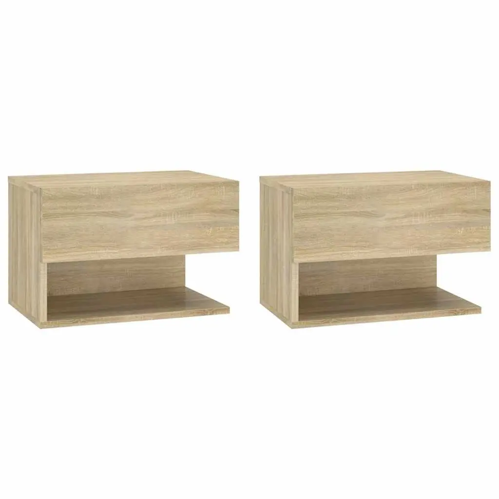 Bedside Cabinets Brown 2 Piece Wall-mounted Floating Storage