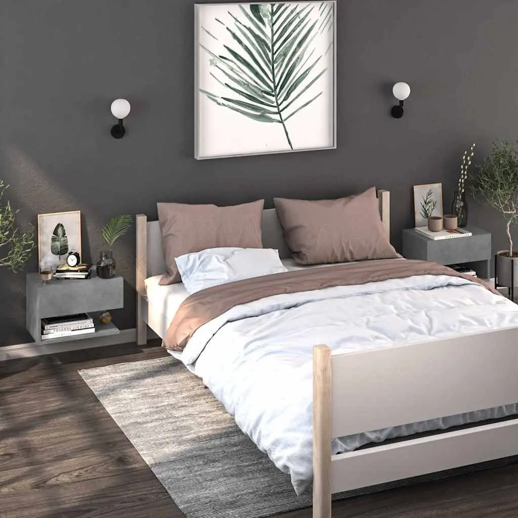 Grey Floating Wall-Mounted Storage Unit Bedside Cabinet for Bedroom Space Saving Organiser