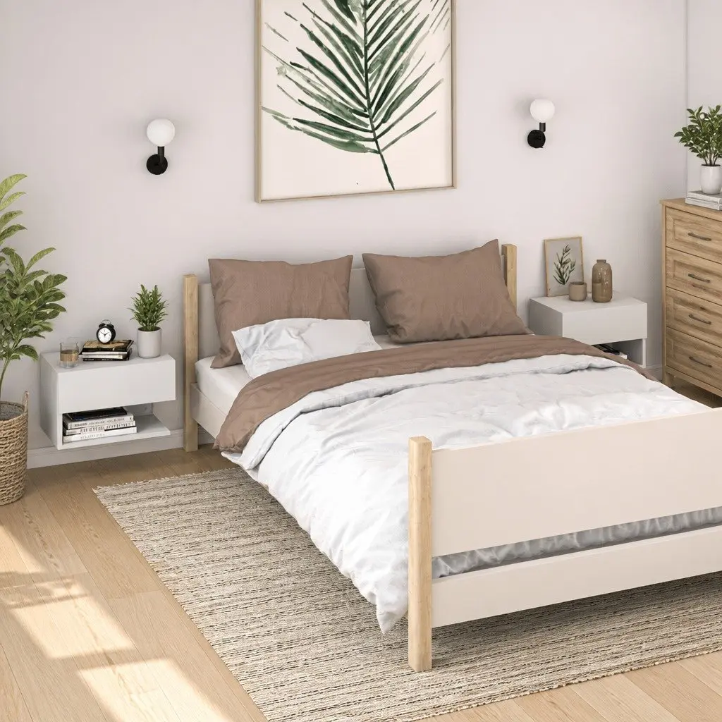 Wall-mounted Bedside Cabinets White High Gloss 2 Piece Space-saving Floating Storage Unit