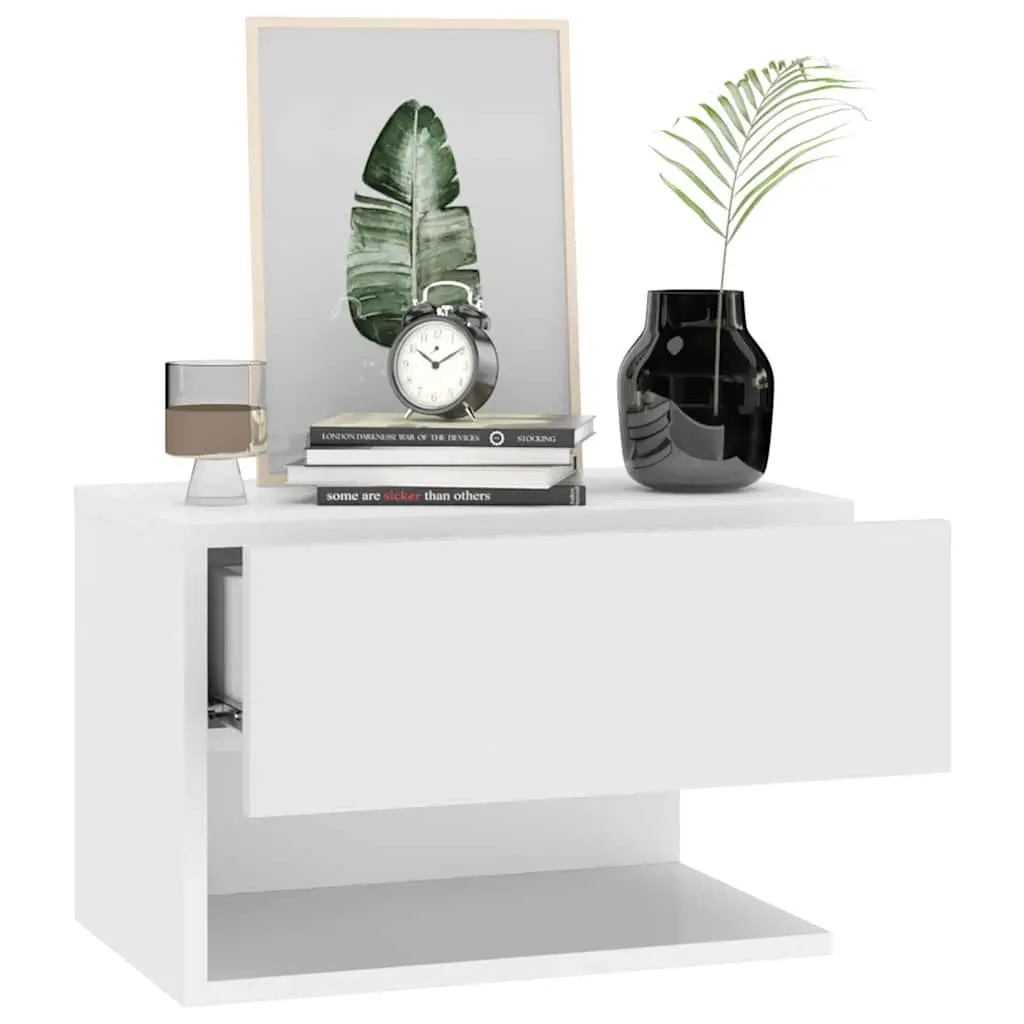 Wall-mounted Bedside Cabinets White High Gloss 2 Piece Space-saving Floating Storage Unit