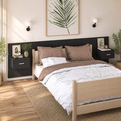 Wall-mounted Bedside Cabinets 2 pcs Black Floating Storage Drawer Bedroom