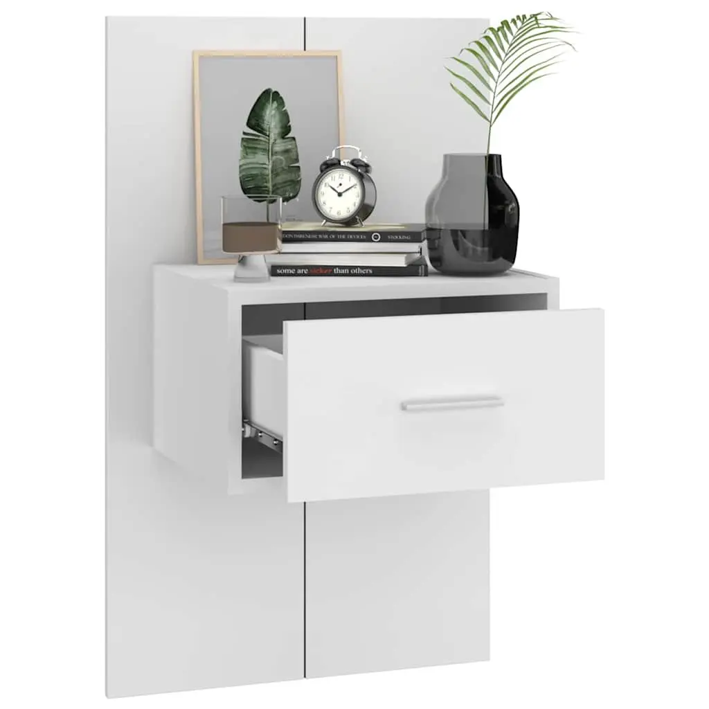 Wall-mounted Bedside Cabinets High Gloss White 2 Piece Floating Storage Drawers