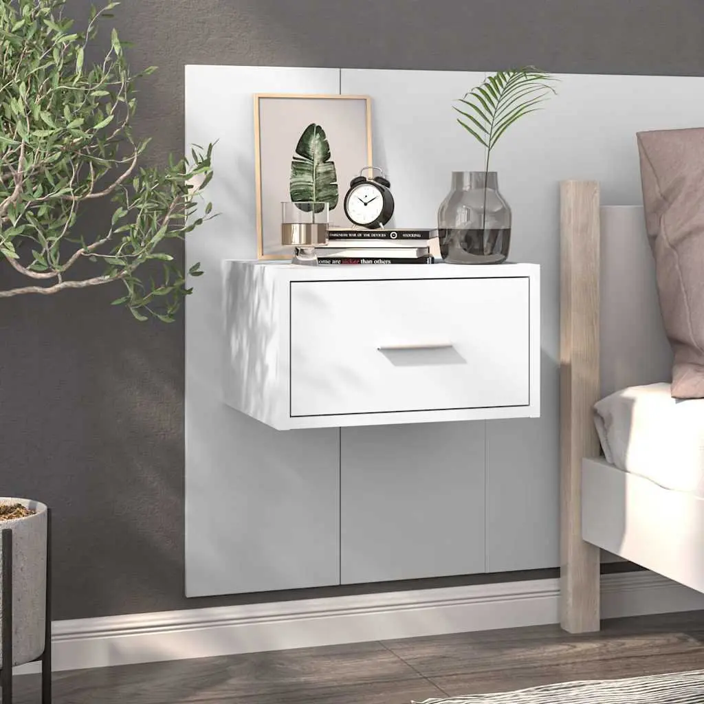 Wall-mounted Bedside Cabinets High Gloss White 2 Piece Floating Storage Drawers