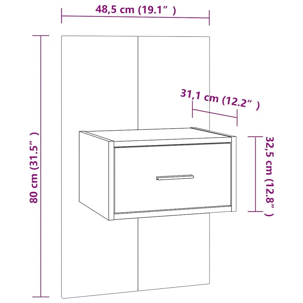 Wall-mounted Bedside Cabinets High Gloss White 2 Piece Floating Storage Drawers