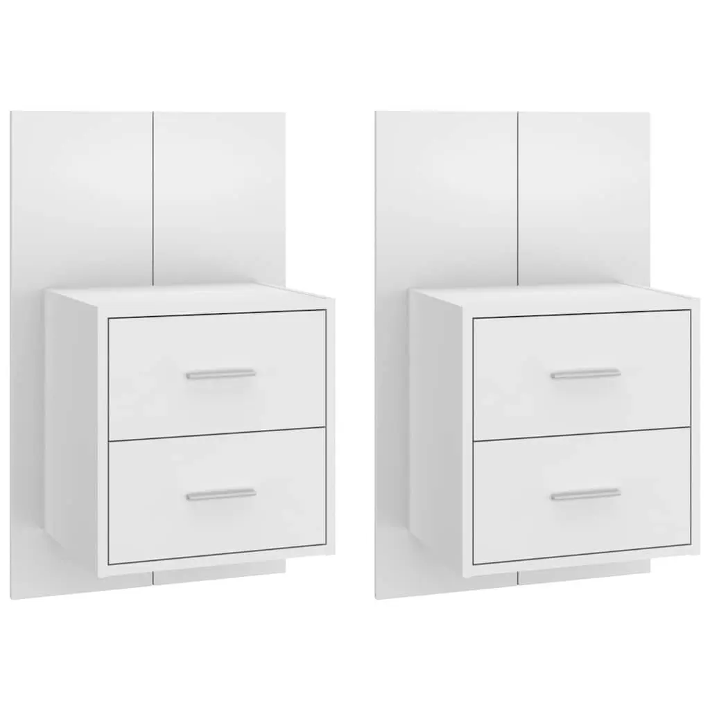 Wall-mounted Bedside Cabinets High Gloss White 2 Piece Floating Storage Drawer