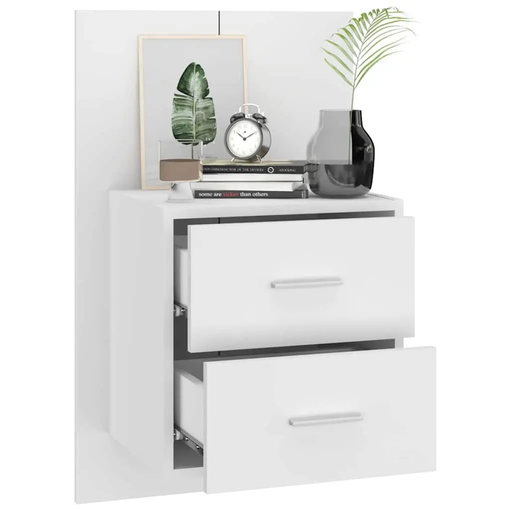 Wall-mounted Bedside Cabinets High Gloss White 2 Piece Floating Storage Drawer
