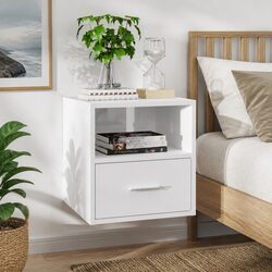Wall-mounted Bedside Cabinet Storage Unit with Drawer White High Gloss