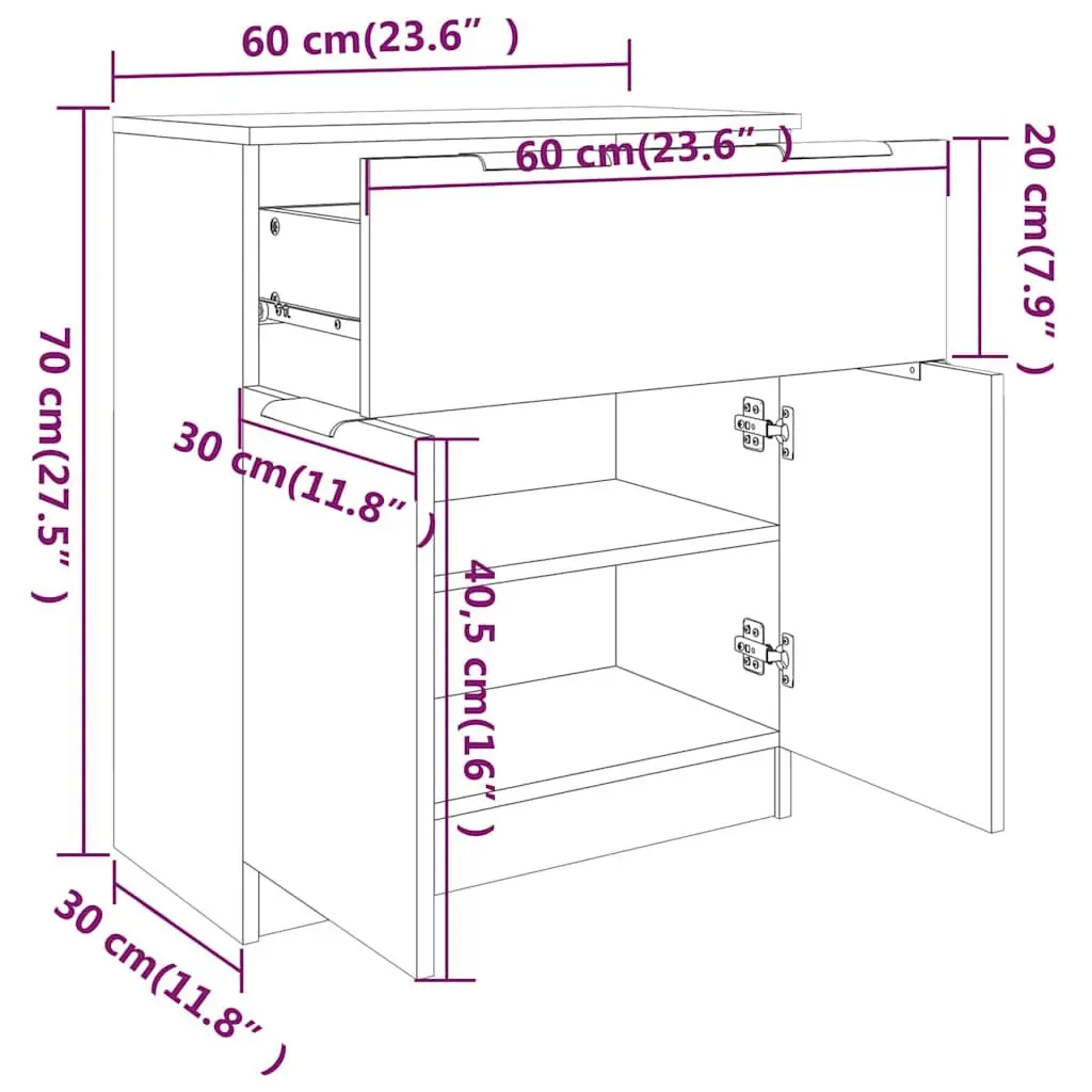 Sideboard Storage Cabinet White 60x30x70cm with Drawer and Doors Engineered Wood Furniture