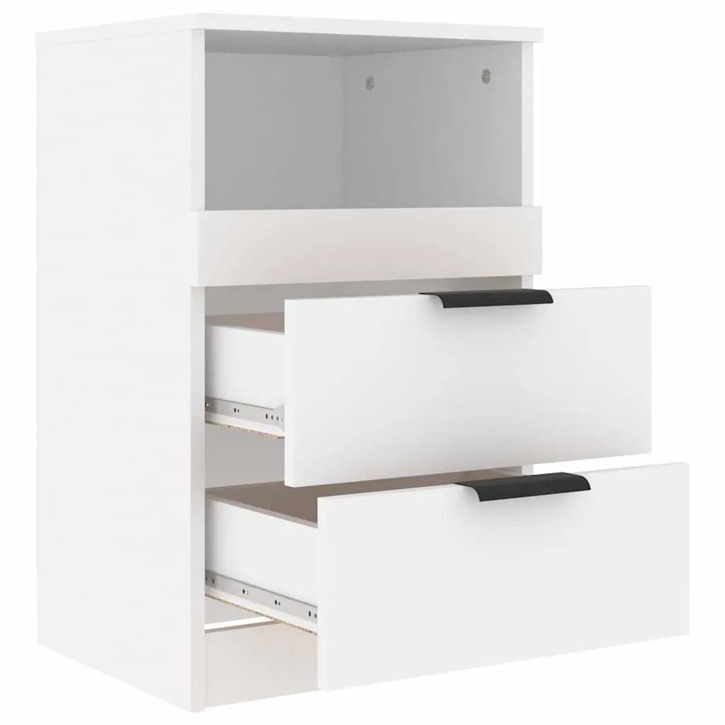 Nightstand White Engineered Wood Storage 2 Drawers 1 Compartment